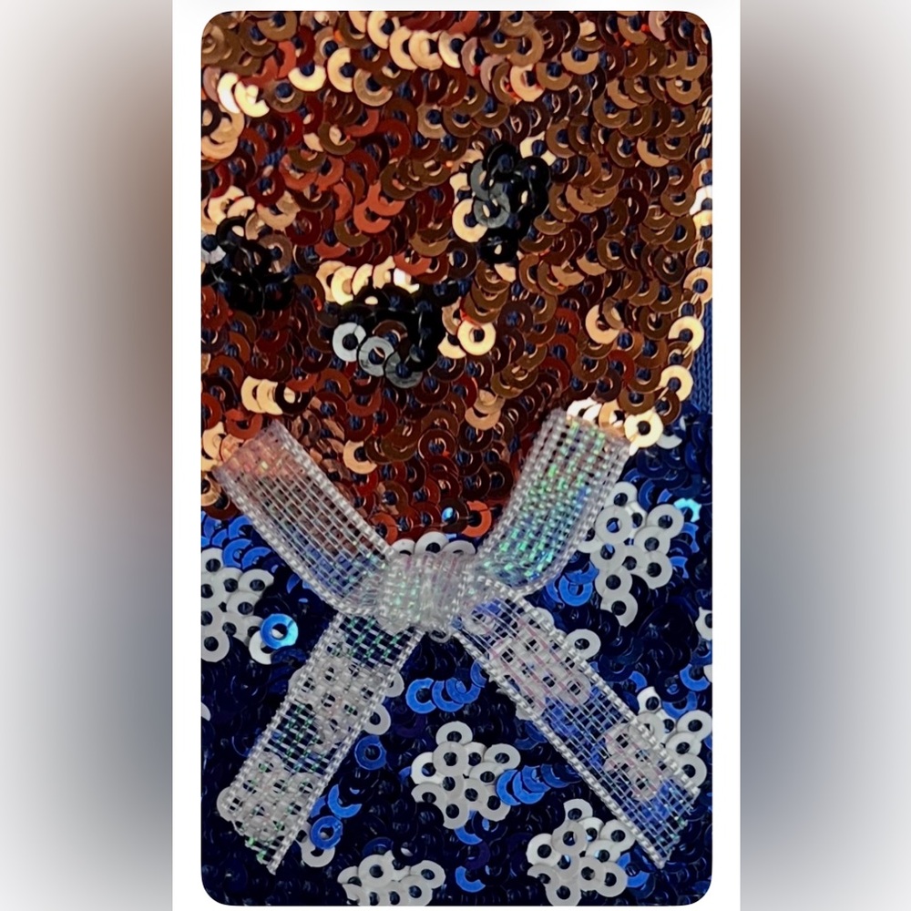 PEACH LOVE CALIFORNIA blue sequin bear patriotic oversized top S M L - Picture 4 of 5